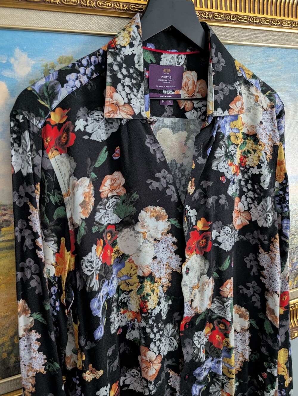 Hawes & Curtis Floral Button-Up Shirt in Black with Multicolor Blooms